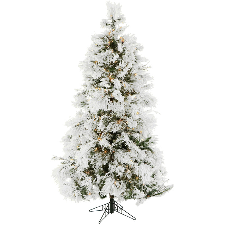 9 ft Snowy Pine Flocked Artificial Christmas Tree with Multi-Color LED Lights