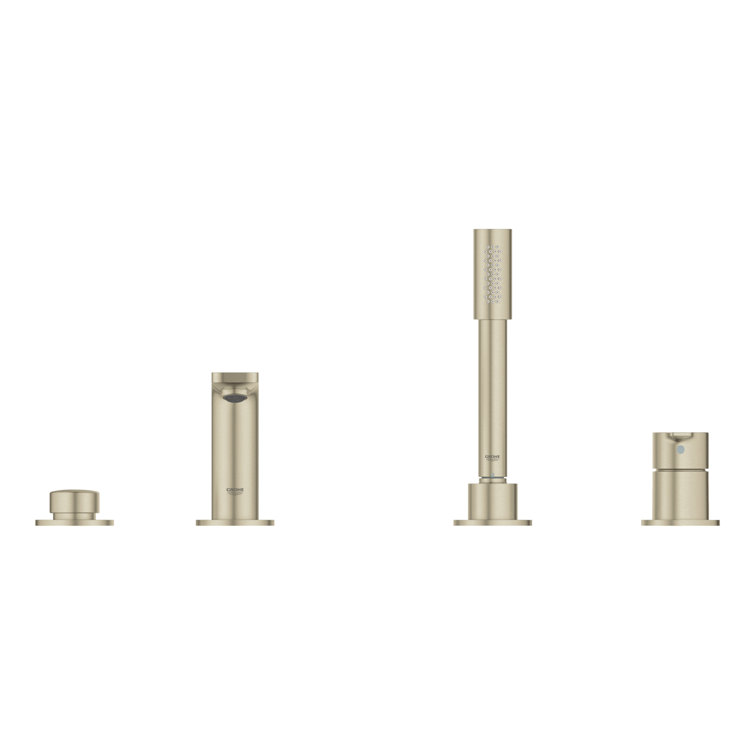 Brushed Nickel Double Handle Deck Mounted Roman Tub Faucet with Handshower