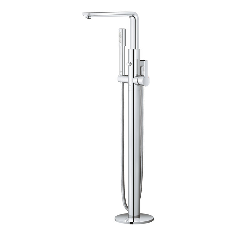 Contemporary Black and Chrome Floor-Mounted Bath Faucet with Handshower