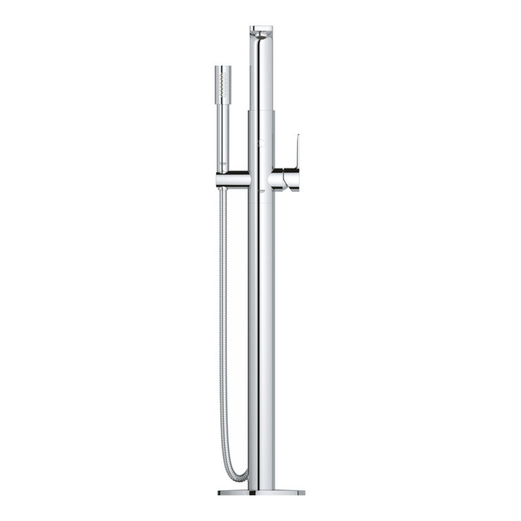 Contemporary Black and Chrome Floor-Mounted Bath Faucet with Handshower