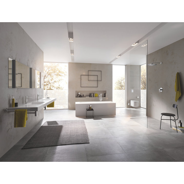 Contemporary Black and Chrome Floor-Mounted Bath Faucet with Handshower