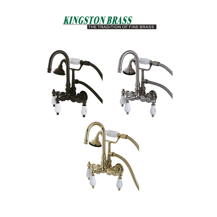 Taiwanese Traditional Brushed Nickel Clawfoot Tub Faucet with Porcelain Lever