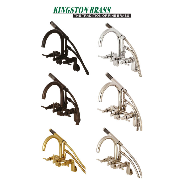 Brushed Brass Wall Mount Tub Faucet with Hand Shower