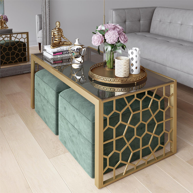 Juliette Brass-Finished Metal & Tempered Glass Rectangular Coffee Table