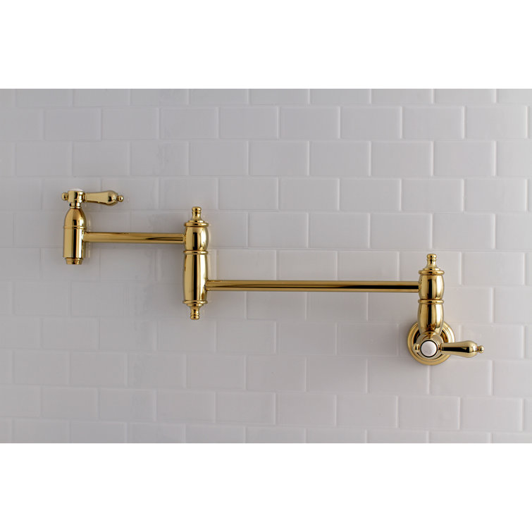 Polished Brass Dual Handle Wall Mount Pot Filler Faucet