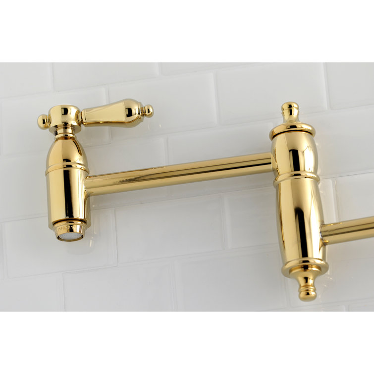 Polished Brass Dual Handle Wall Mount Pot Filler Faucet