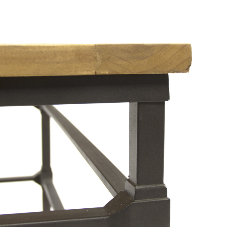 Aveline Rectangular Pine Coffee Table with Metal Base and Storage
