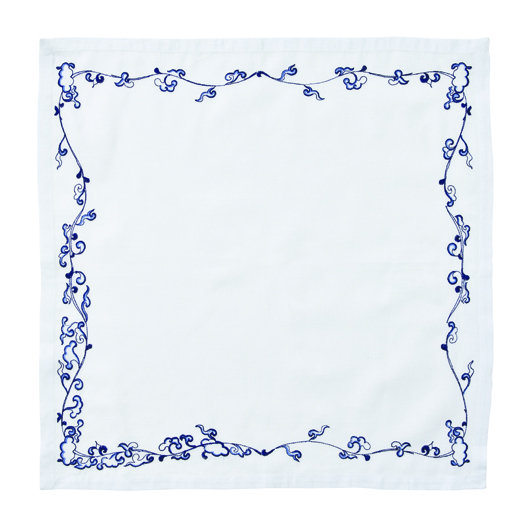 White and Navy Embroidered Linen Napkin Set