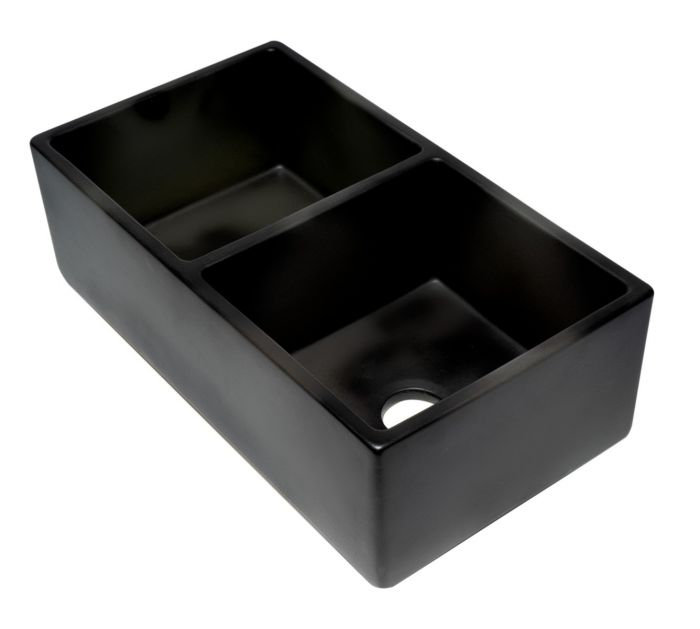 33'' Concrete Gray Double Bowl Fireclay Farmhouse Sink