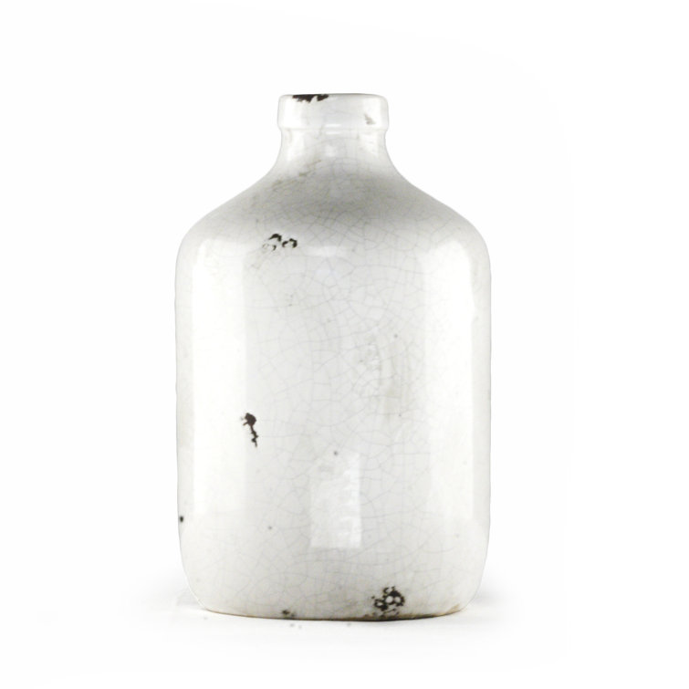 Distressed Crackle White Ceramic Bouquet Table Vase