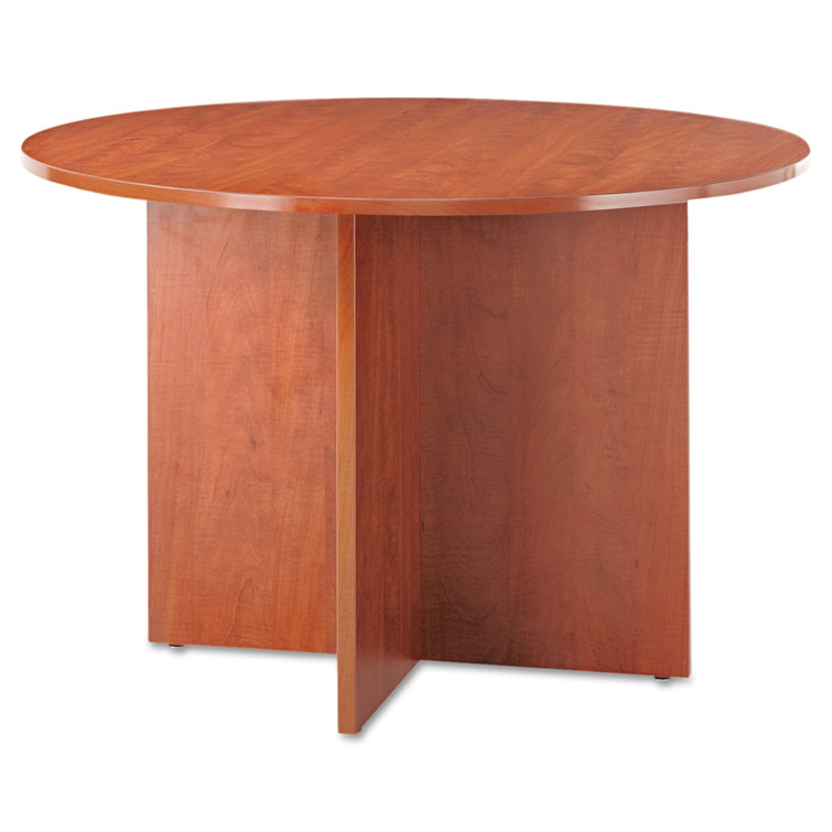 Cherry Round Wood Conference Table with X-Base