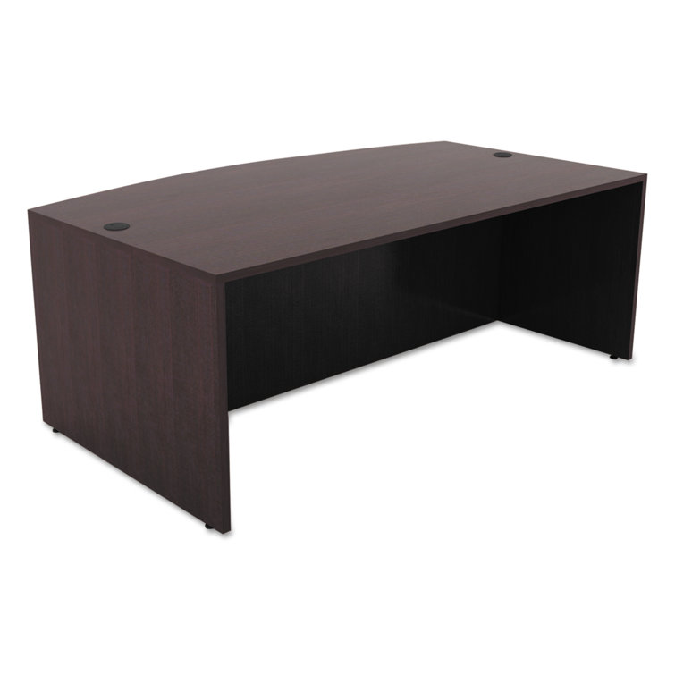 Espresso Wood 71" Bow Front Desk with Charcoal Accents