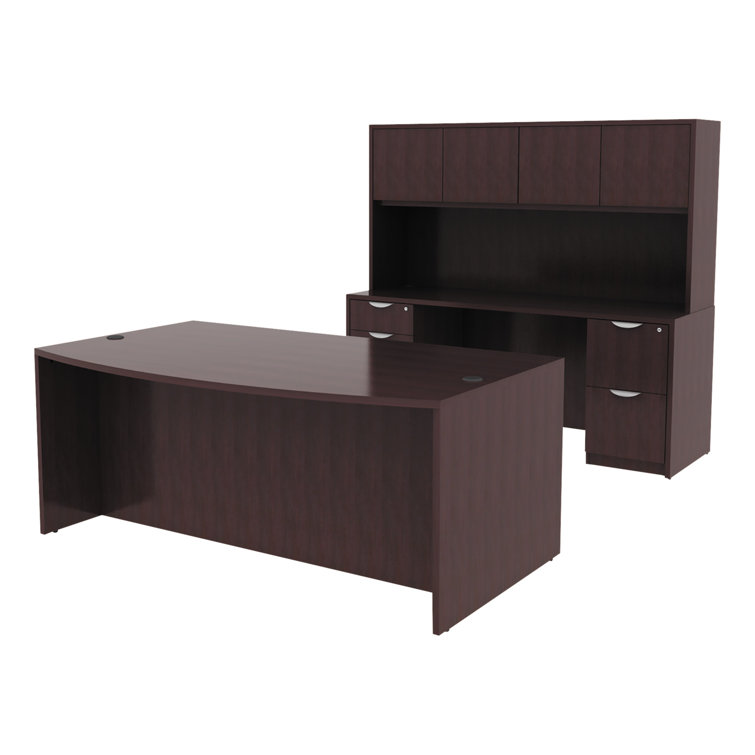 Espresso Wood 71" Bow Front Desk with Charcoal Accents