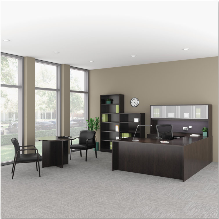 Espresso Wood 71" Bow Front Desk with Charcoal Accents