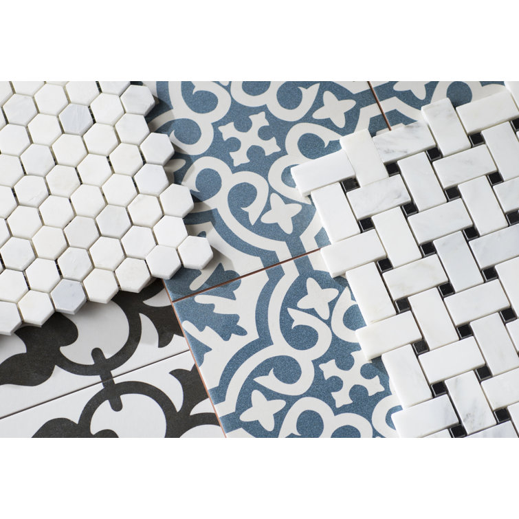 Arabescato Carrara White Marble Basketweave Mosaic Tile Sheet