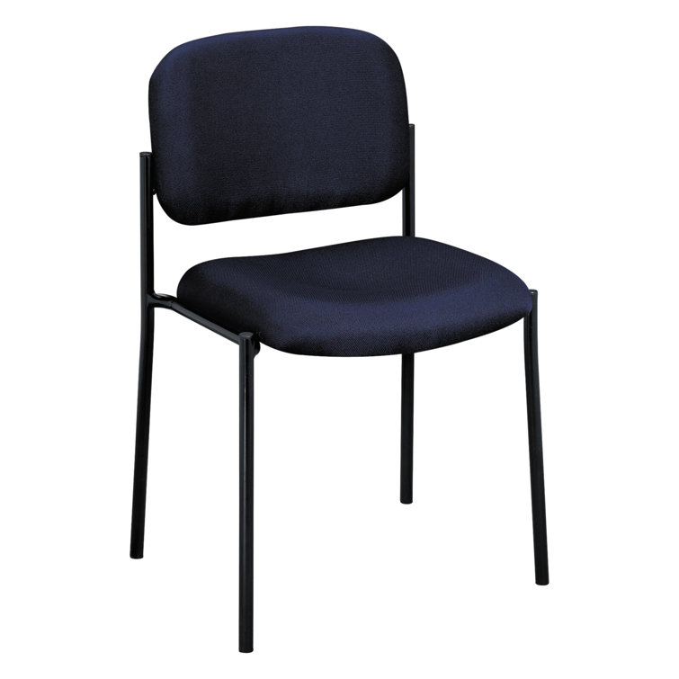 Navy Fabric Armless Stacking Guest Chair with Metal Frame