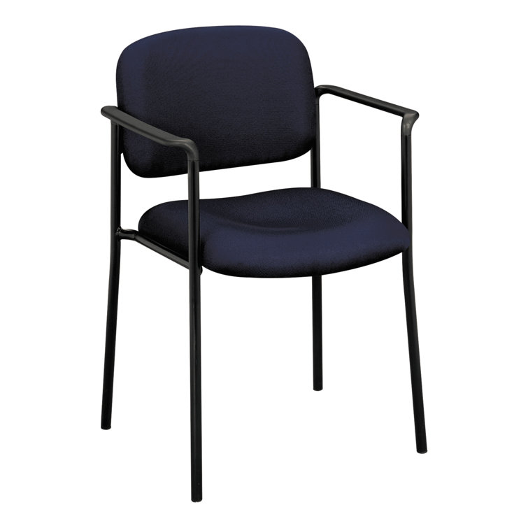 Navy Fabric Mid-Back Stackable Metal Guest Chair with Fixed Arms