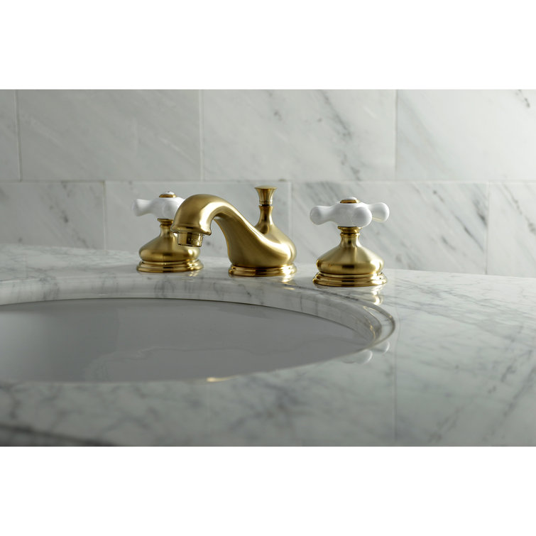 Heritage Brushed Brass 8-Inch Widespread Bathroom Faucet with Ceramic Handles