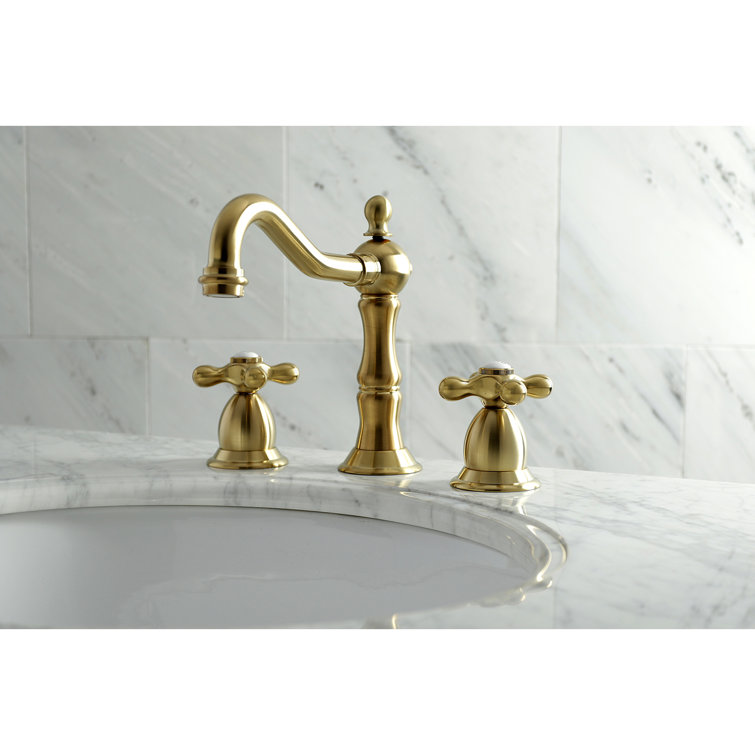 Heritage Brushed Brass 8" Widespread Bathroom Faucet with Pop-Up Drain
