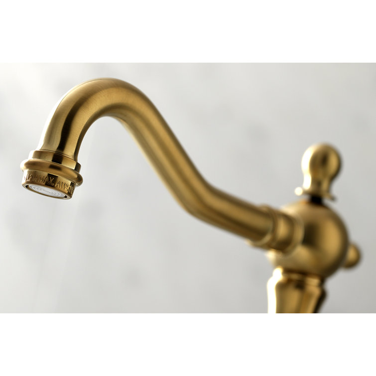 Heritage Brushed Brass 8" Widespread Bathroom Faucet with Pop-Up Drain