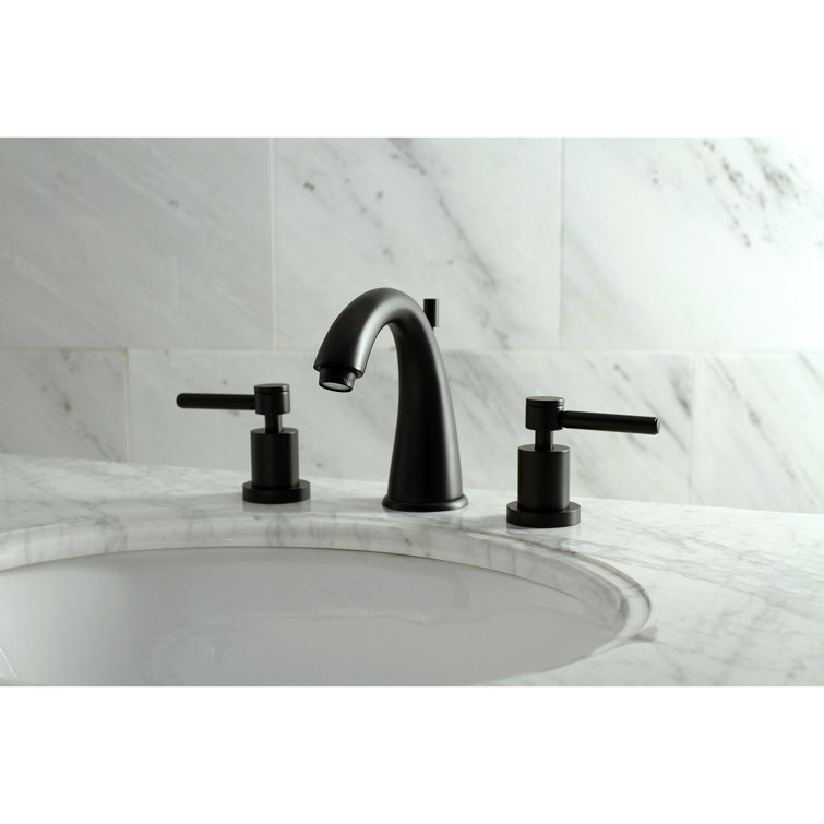 Matte Black Brass Widespread Bathroom Faucet with Drain Assembly