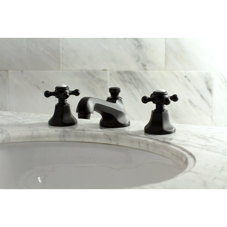 Metropolitan Matte Black 8-Inch Widespread Bathroom Faucet with Brass Pop-Up