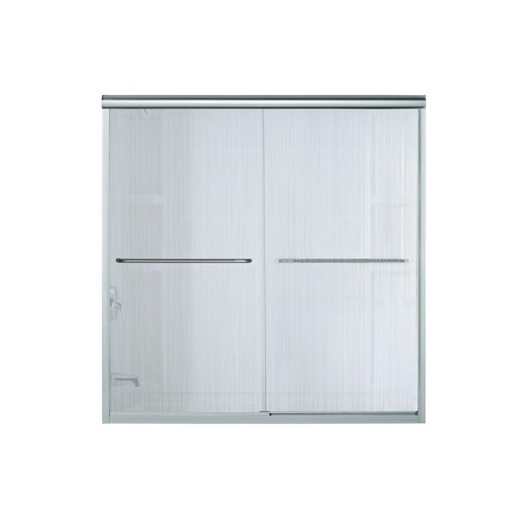 Finesse Silver Frameless Sliding Shower Door with Patterned Glass