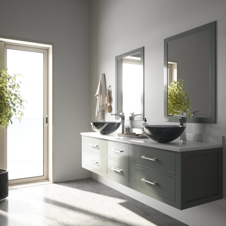 Giovanni Sheer Black Glass Round Vessel Bathroom Sink