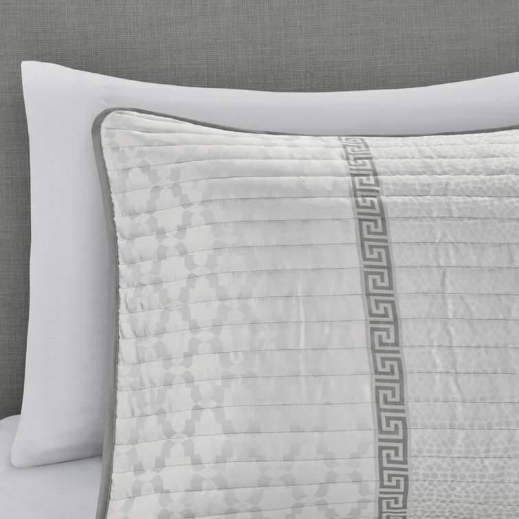 Gray King Reversible Microfiber Jacquard Quilt Set