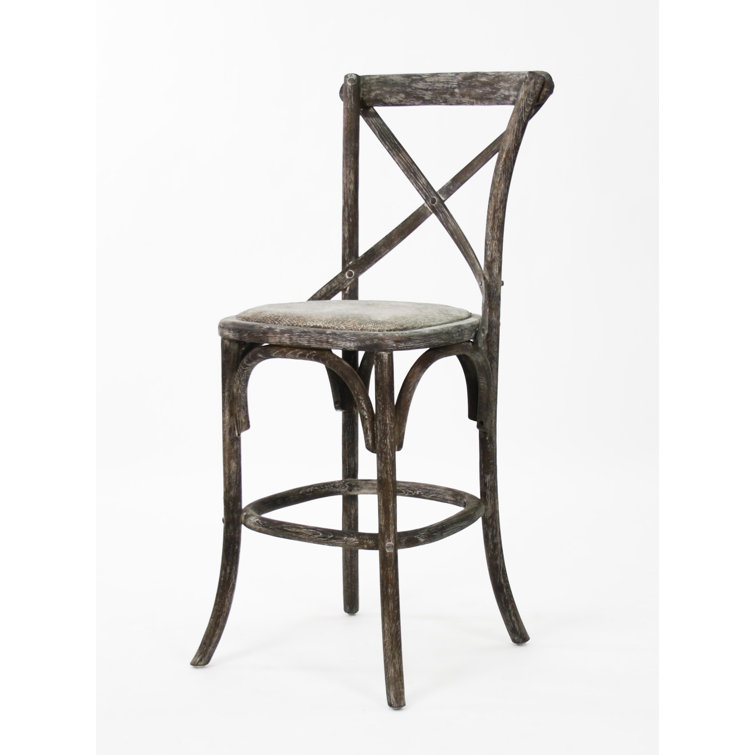 Limed Charcoal Oak Cross-Back Counter Stool with Rattan Seat