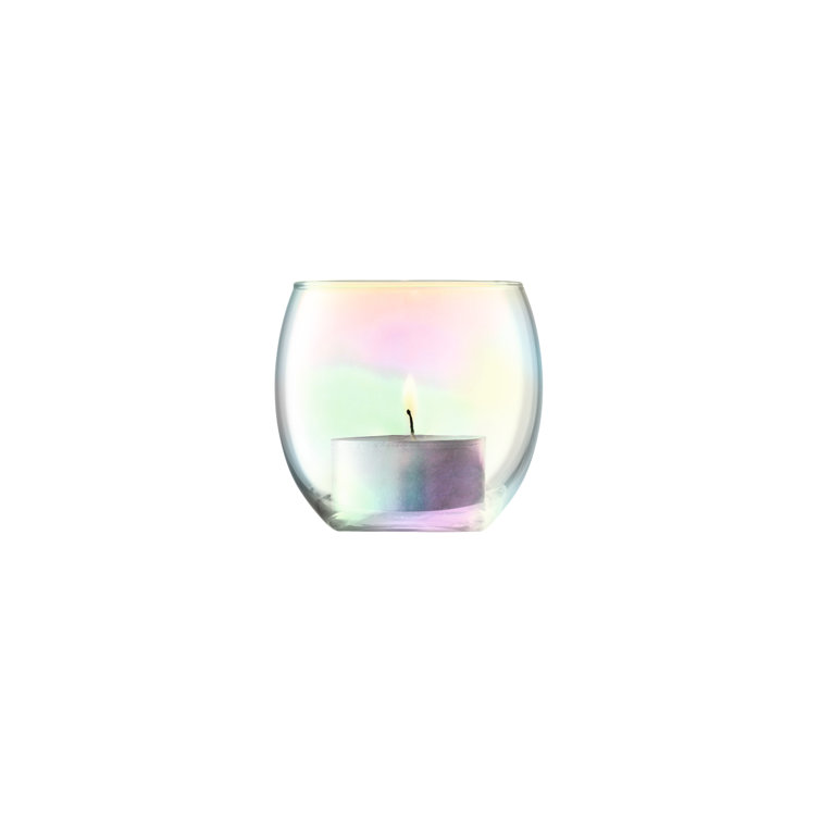 Iridescent Pearl Lustre Glass Candle Holder Set