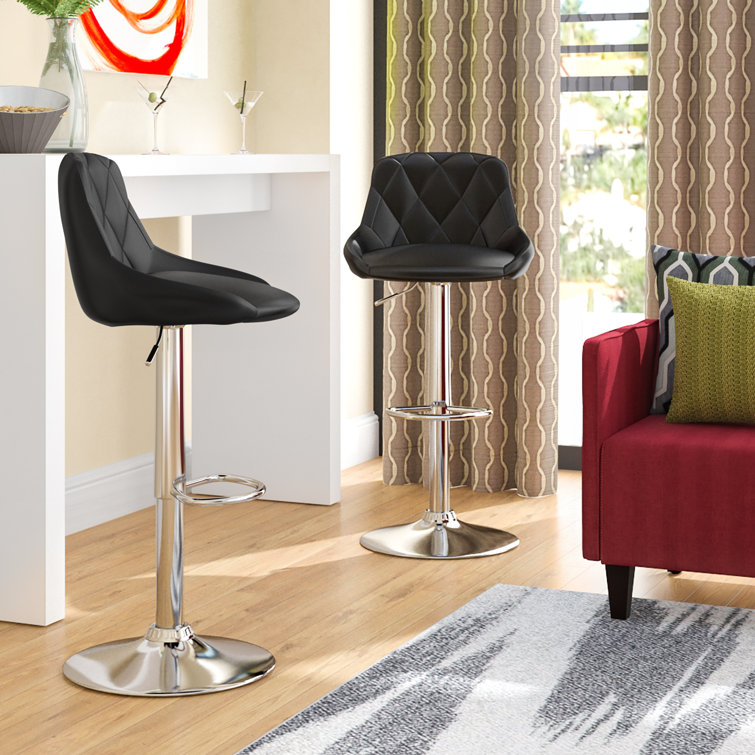 Lux Adjustable High-Back Swivel Bar Stool in Diamond Black Faux Leather