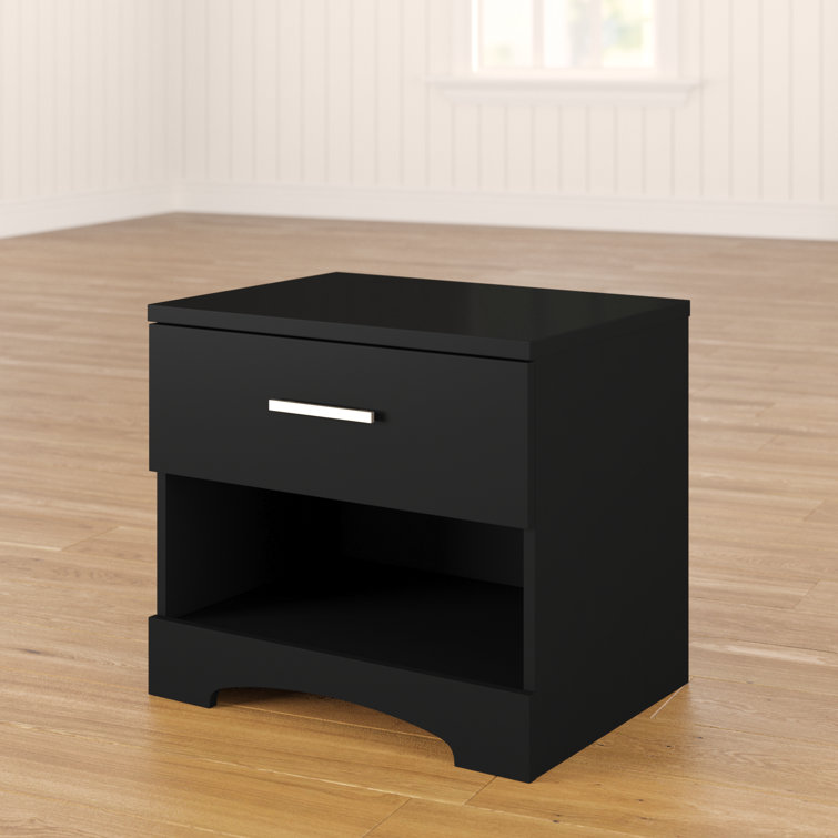 Gramercy Pure Black Modern 1-Drawer Nightstand with Open Shelf