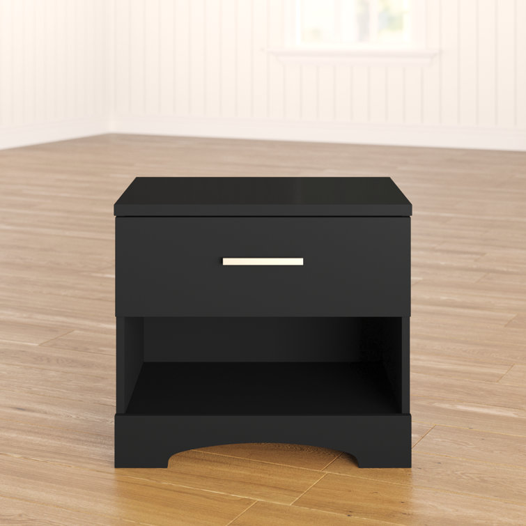 Gramercy Pure Black Modern 1-Drawer Nightstand with Open Shelf