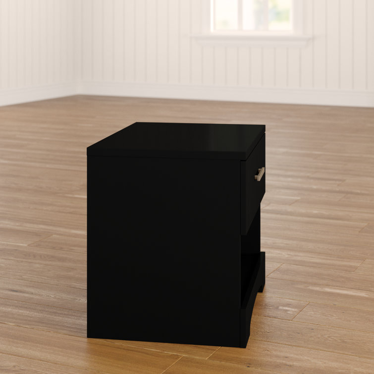 Gramercy Pure Black Modern 1-Drawer Nightstand with Open Shelf