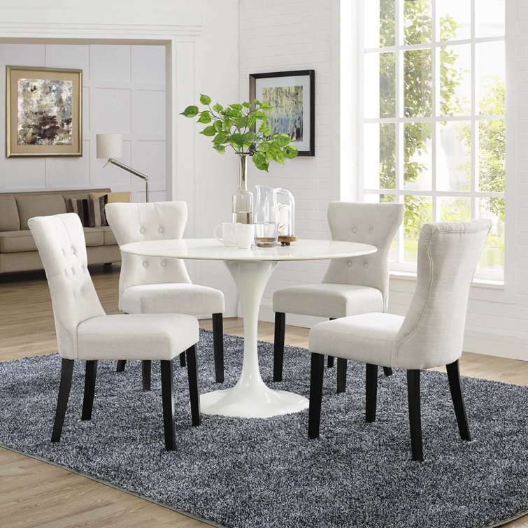 Elegant Beige Upholstered Wood Side Chair Set of 4
