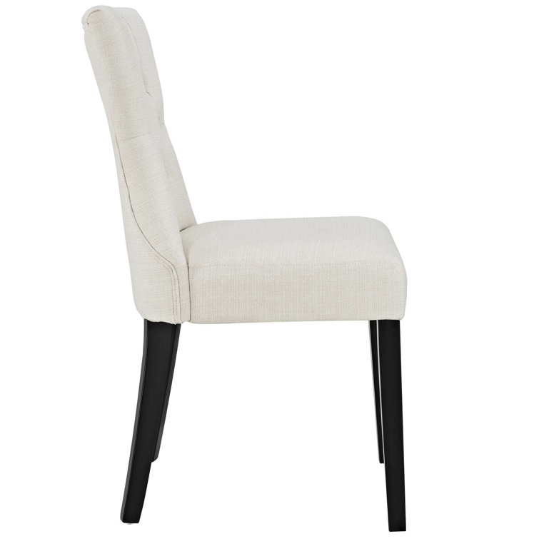 Elegant Beige Upholstered Wood Side Chair with Tapered Back