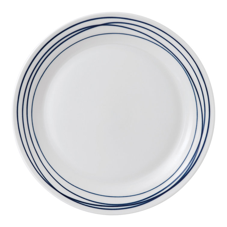 Pacific Blue and White Porcelain Dinner Plate Set, 11 inches, Set of 6