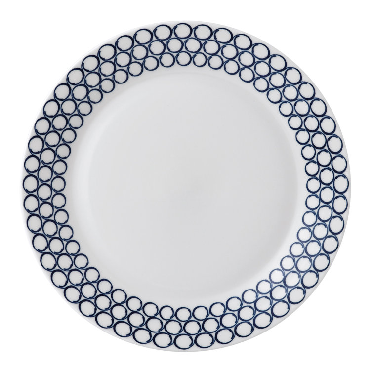 Pacific Blue and White Porcelain Dinner Plate Set, 11 inches, Set of 6