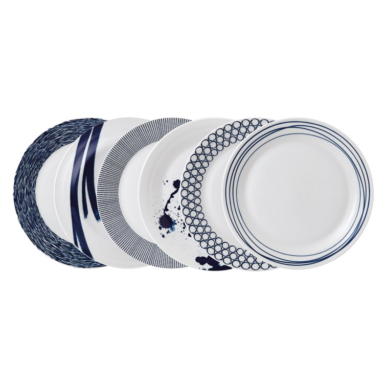 Pacific Blue and White Porcelain Dinner Plate Set, 11 inches, Set of 6