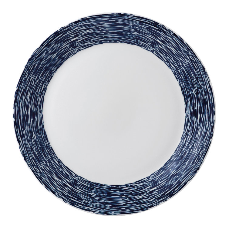 Pacific Blue and White Porcelain Dinner Plate Set, 11 inches, Set of 6