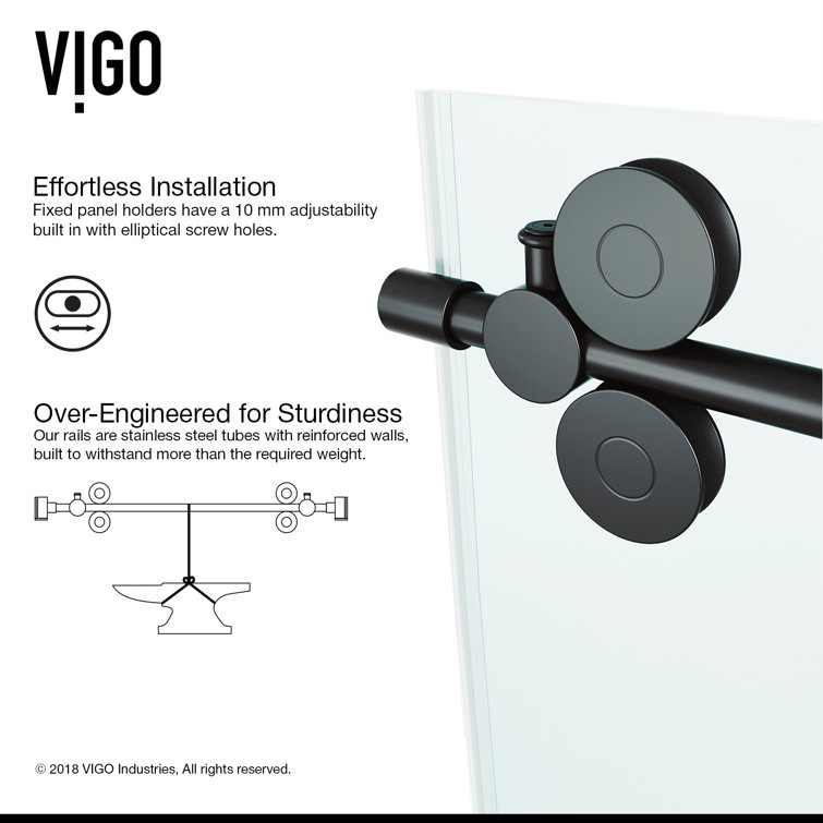 Elan 60" Matte Black Frameless Sliding Tub Door with Clear Glass