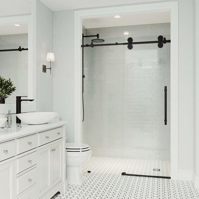 Matte Black Frameless Sliding Shower Door with Clear Glass