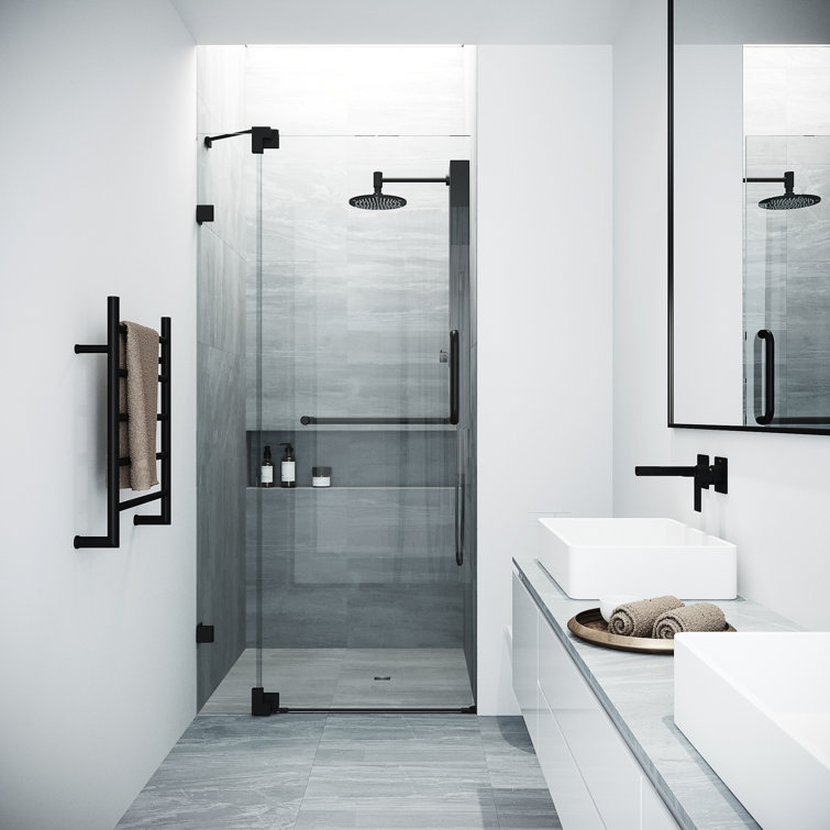 Pirouette 36-48" Adjustable Frameless Pivot Shower Door with Clear Glass