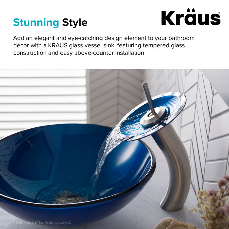 17'' Blue Glass Round Vessel Bathroom Sink