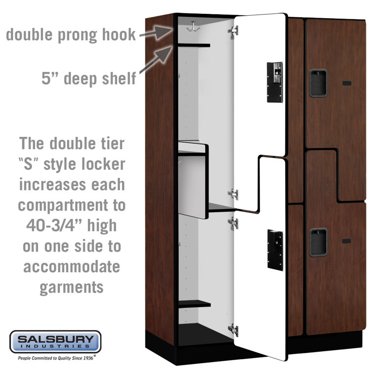 Extra Wide Mahogany Wood Gym Locker with Shelves - 76"H x 45"W