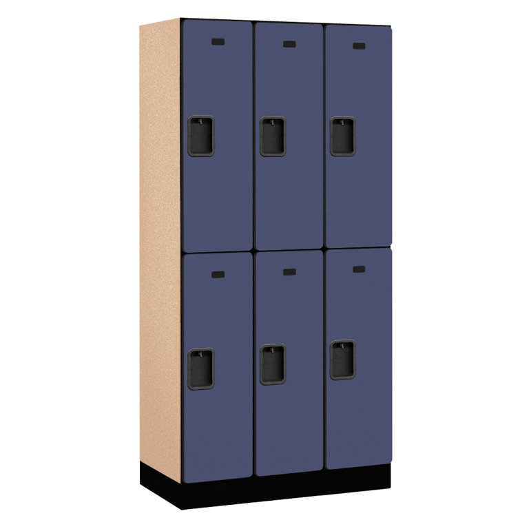 Mahogany 2-Tier 6-Door Wood Locker with Black Base