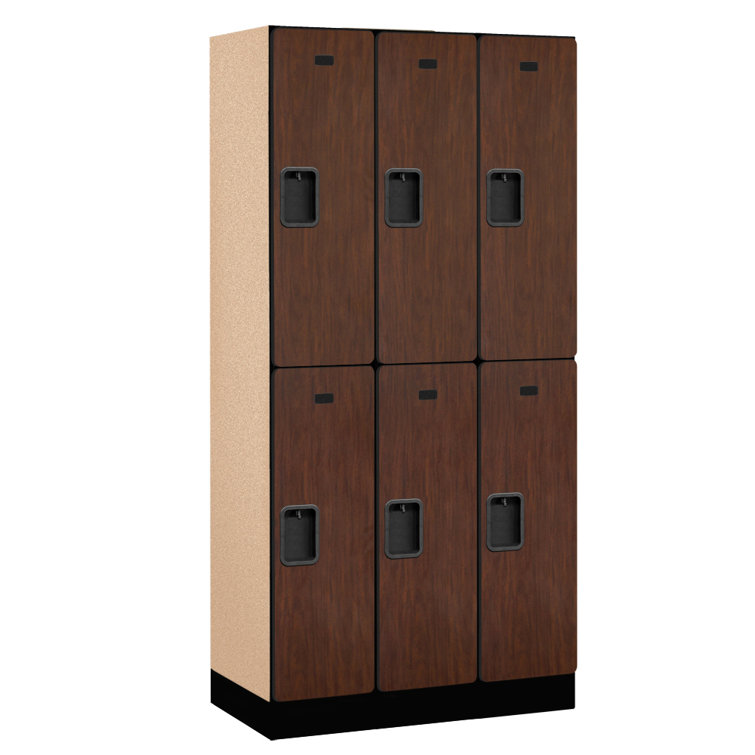 Mahogany 2-Tier 6-Door Wood Locker with Black Base