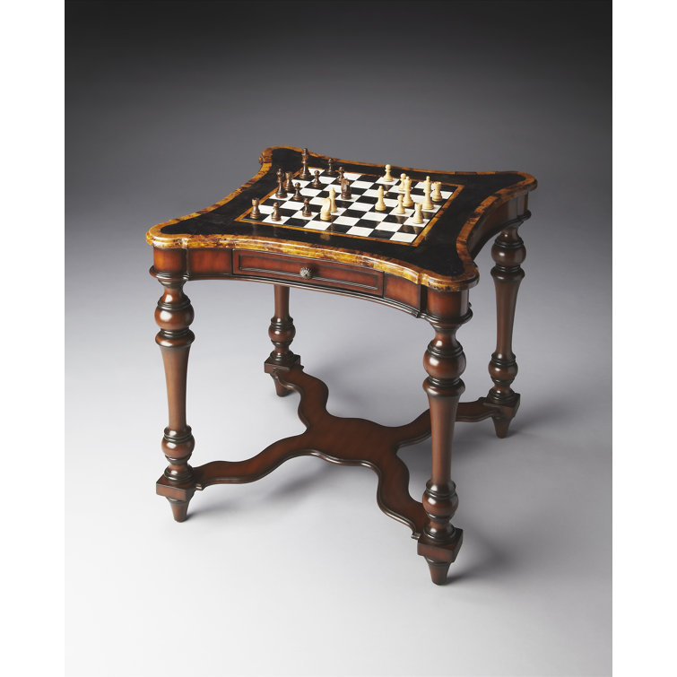 Mahogany and Brass Petite Game Table with Turned Legs