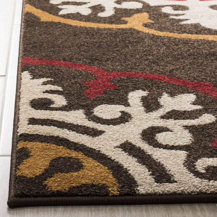 Brown and Red Floral Synthetic Rectangular Rug, 5'1" x 7'6"